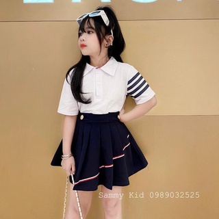 Set áo Polo Thome chân váy xoè đi học cho bé gái size đại 16-41kg sang chảnh nữ tính