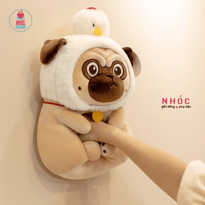 Thú bông Chó Pug Bông Đội Nón Gà Bông Cao Cấp An Toàn Cho Bé - NHÓC
