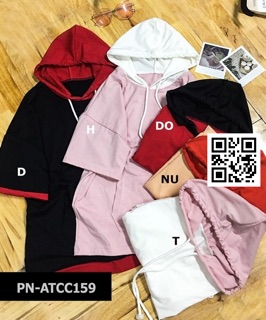 Áo thun oversize có nón dây rút