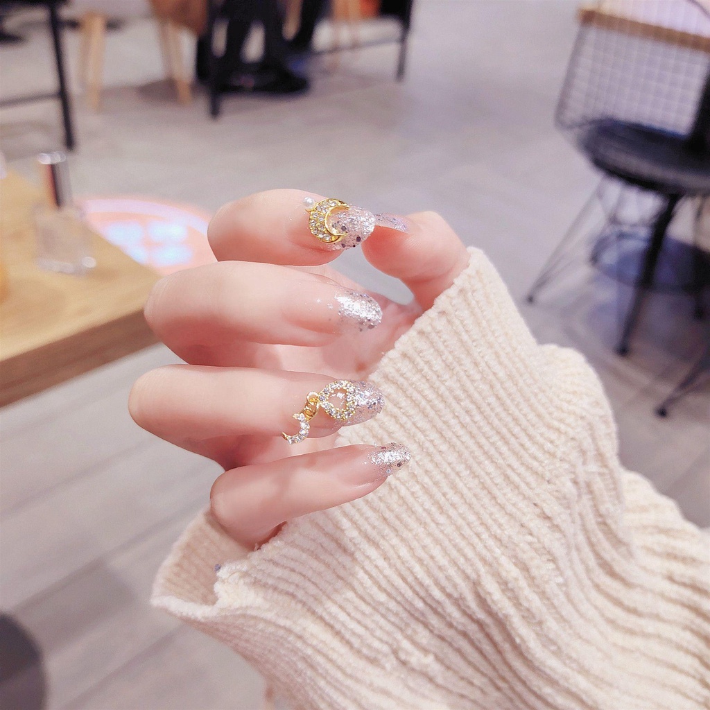 Hộp 24 Móng Tay Giả Màu Hồng Có Thể Tháo RờiBộ Móng Tay Giả Lấp Lánh