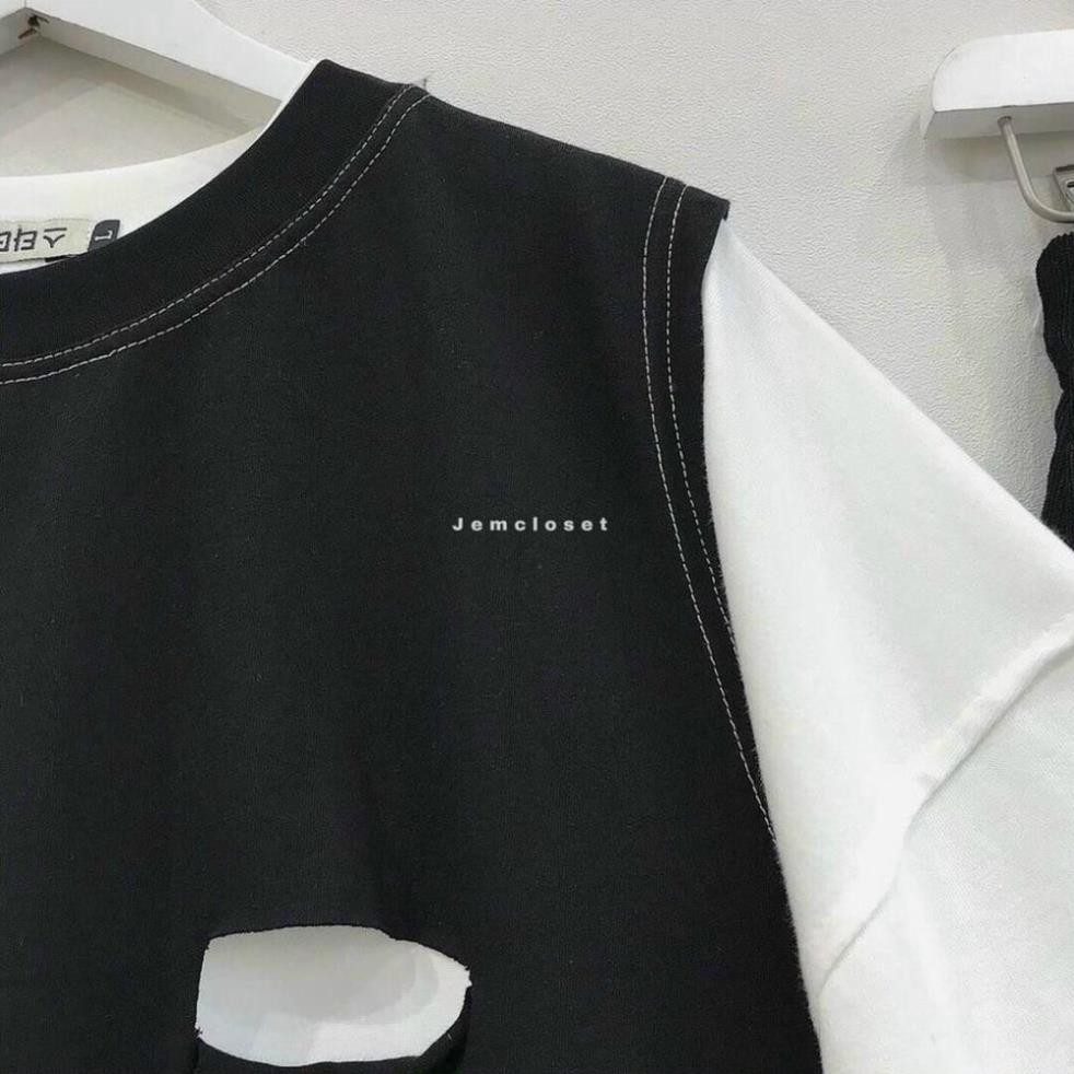 Áo Nữ, Set 2 Chi Tiết Áo Thun Trắng mix Áo Gile Đen Siêu Xinh Hàng Loại 1 | BigBuy360 - bigbuy360.vn