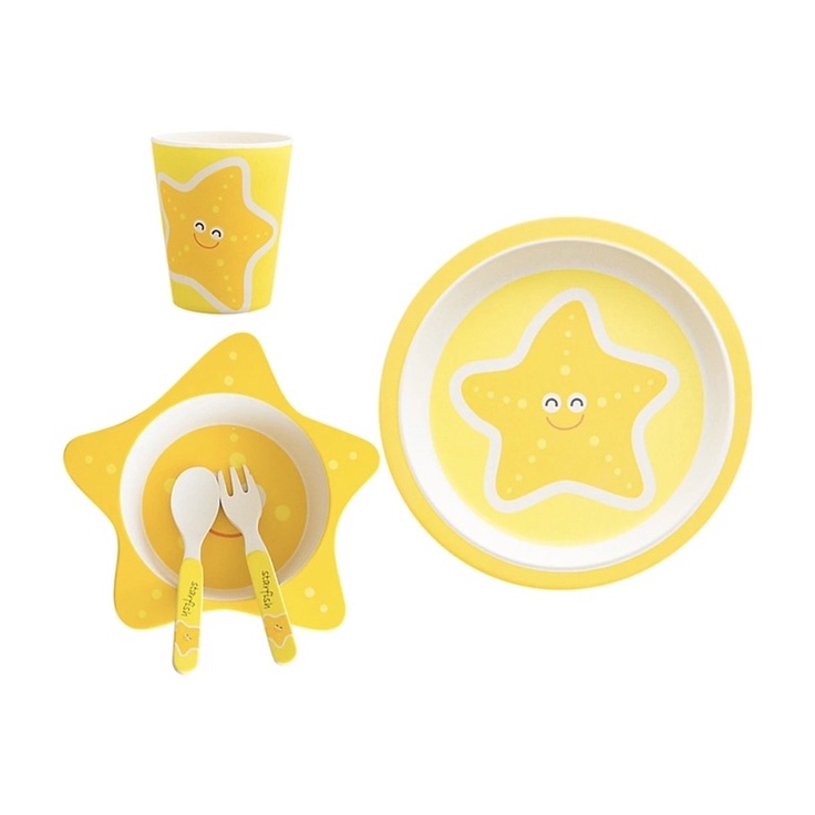 Bộ Dụng Cụ Ăn Uống Bằng Sợi Tre Cho Bé Bamboo Kids Preety Starfish Binggio