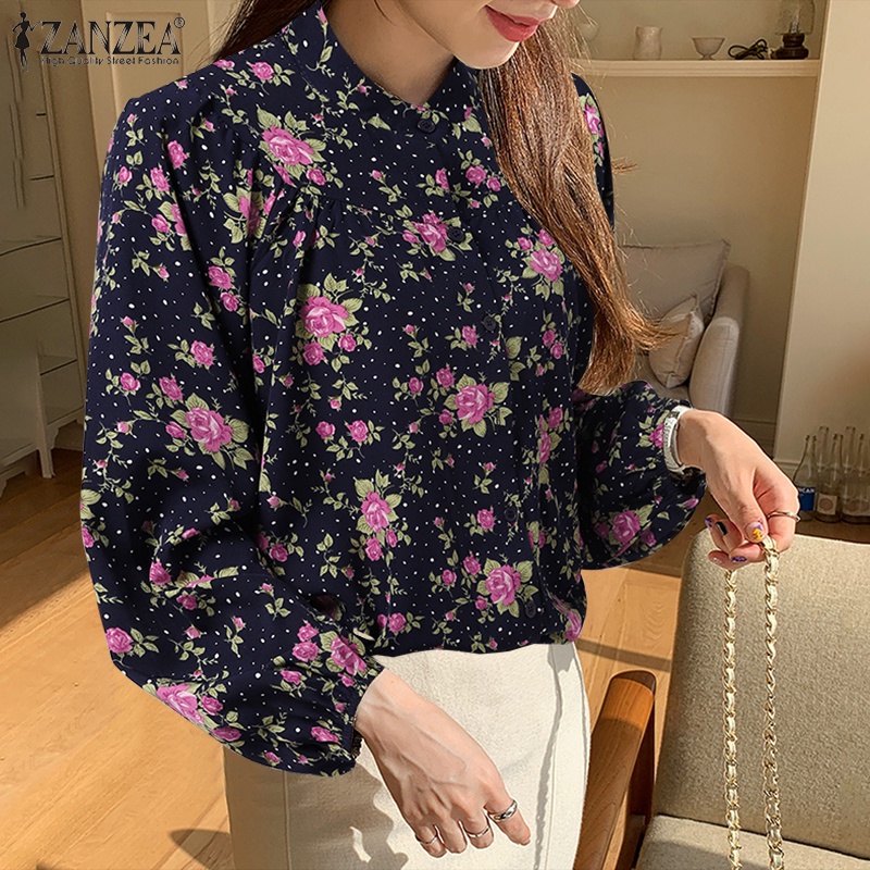 Áo kiểu Zanzea dài tay in họa tiết hoa phong cách Hàn Quốc dành cho nữ
