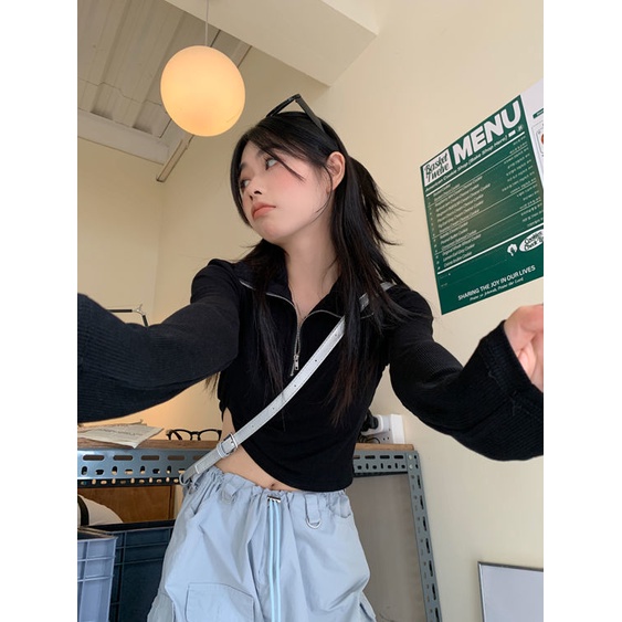 COZOK Áo Thun Tay Dài Cổ Đứng Dáng Ôm Thời Trang Trẻ Trung