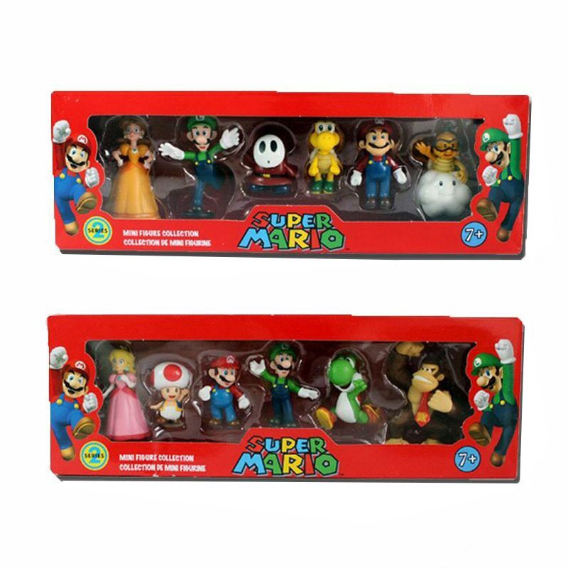 6PCS Super Mario Bros Action Figure Toys Dolls Luigi Yoshi Mushroom Kid Gift Toy