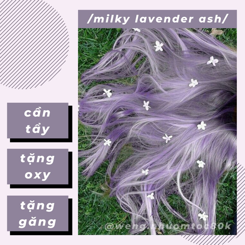 Combo nhuộm tóc màu tím sữa khói / milky lavender ash (kèm trợ nhuộm, găng tay)