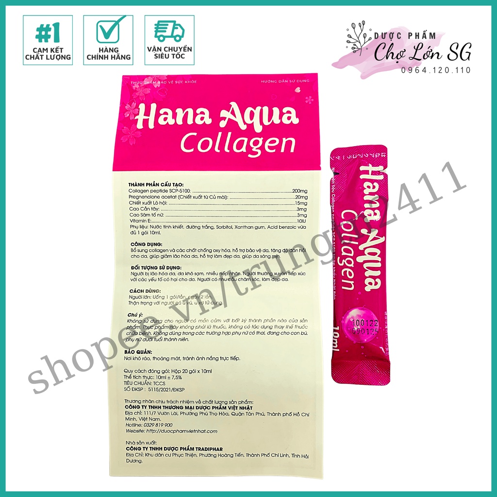 Nước uống đẹp da HANA AQUA COLLAGEN hỗ trợ giảm lão hóa, da căng bóng sáng mịn - Hộp 20 gói
