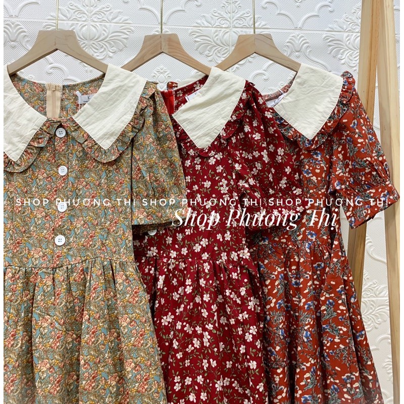 Váy hoa nhí pha cổ bèo sang chảnh - Đầm hoa vintage tiểu thư (hình thật/sẵn) | BigBuy360 - bigbuy360.vn