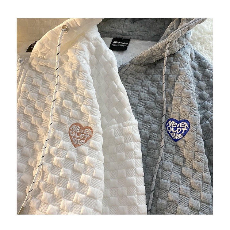Áo khoác hoodie nỉ khóa kéo vân nổi phong trái tim cách Hàn Quốc