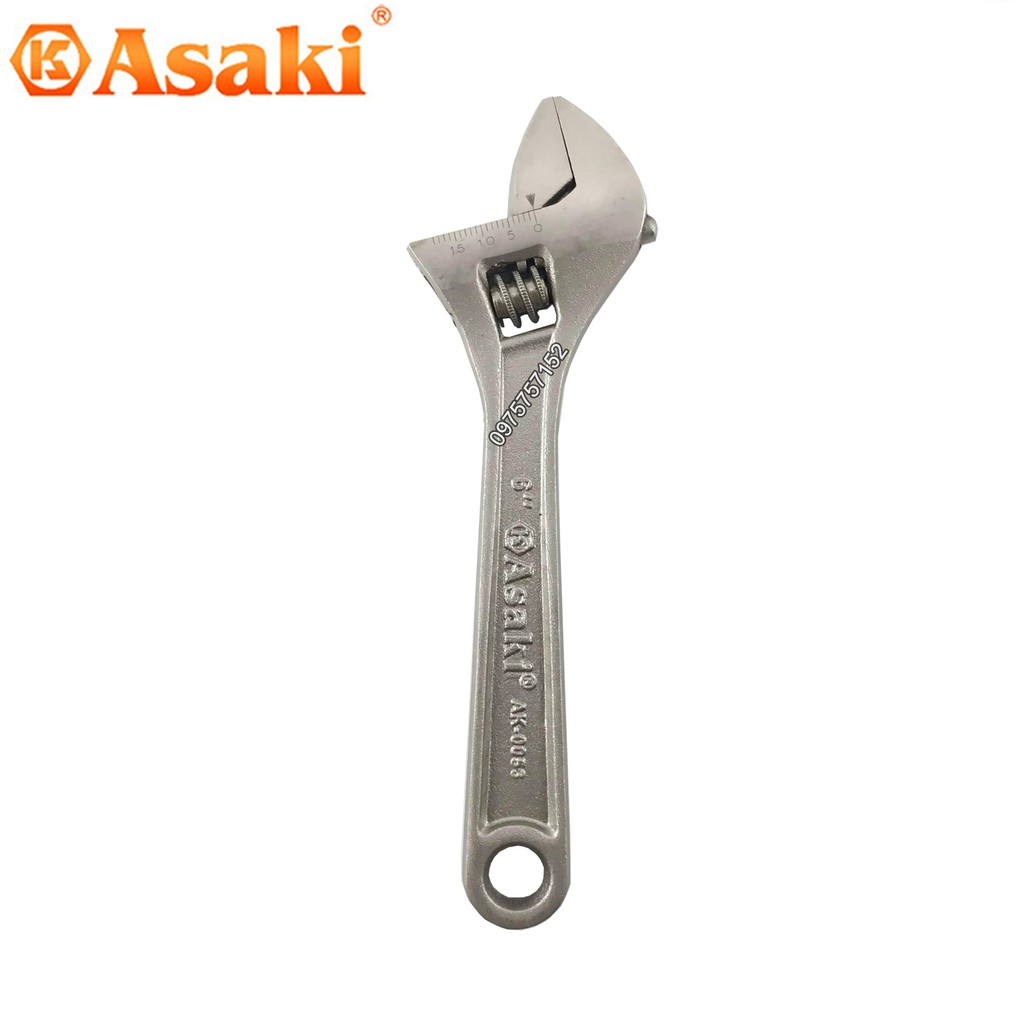 Mỏ lết xi mờ cao cấp Asaki AK-0053 6inch - 150mm (Mở tối đa 21mm)