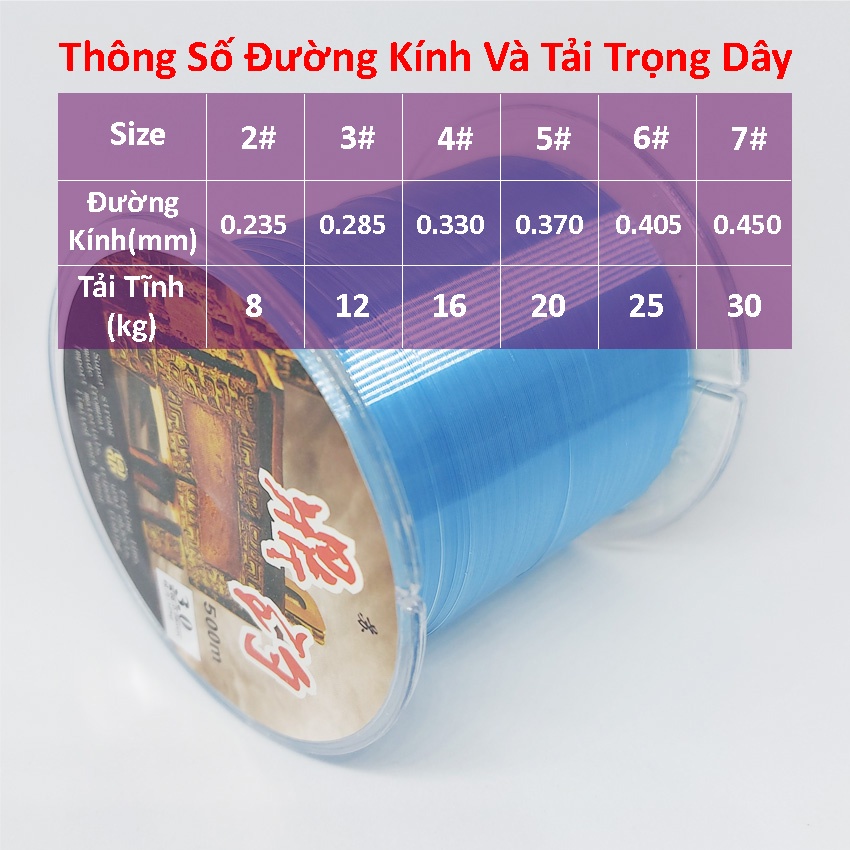 Cuộn 500m cước lụa Nhật Bản cao cấp mềm mại siêu bền tải trọng lớn cắt nước nhanh chống xoăn và tự làm thẳng