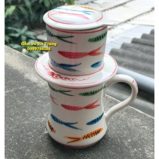Phin cafe gốm sứ Bát Tràng vẽ cá màu