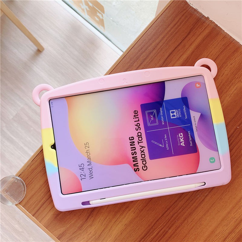 Ốp máy tính bảng silicone chống sốc có dây đeo và bóng giải tỏa cho Samsung Galaxy Tab A 8.0 "10.1" A7 10.4 "S6L 8.7"