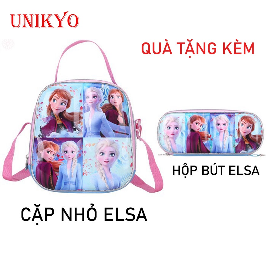 Balo cặp đi học trẻ em công chúa Elsa kèm túi học thêm và hộp bút bộ 3 ba lô học sinh tiểu học cho bé gái Unikyo UN39