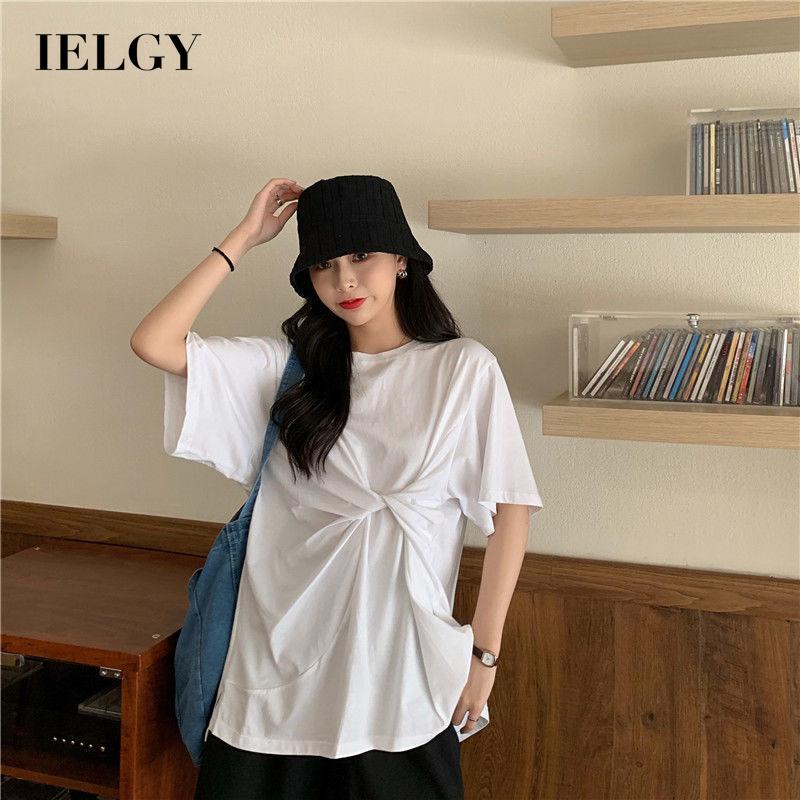 IELGY Áo Thun Tay Ngắn Dáng Rộng Màu Trơn Thời Trang Cho Nữ