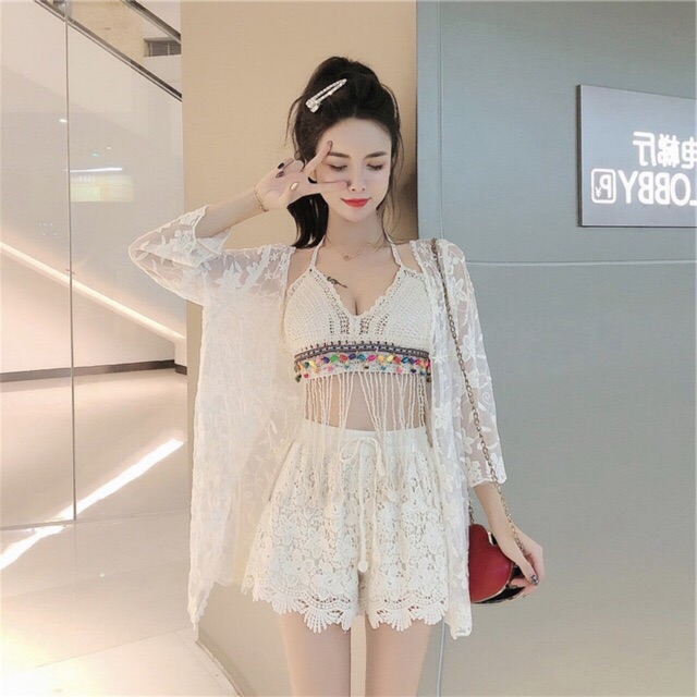 Bikini len móc đi biển nguyên bộ