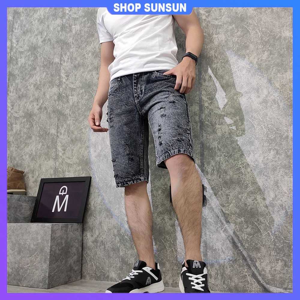Quần sọt nam jean xám rách ⭐ FREESHIP ⭐ S415 shop Sunsun chuyên quần ngố bò nam