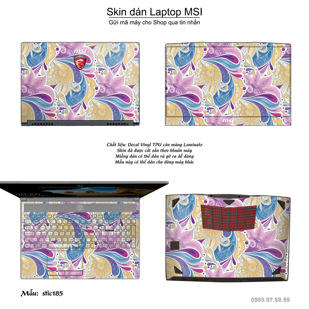 Skin dán Laptop MSI in hình Hoa văn sticker _nhiều mẫu 31 (inbox mã máy cho Shop)