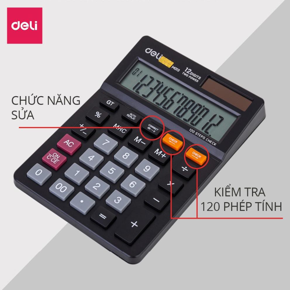 Máy Tính Cầm Tay Để Bàn Deli - Màn Hình LCD Chống Lóa, Pin Mặt Trời - Phù Hợp Cho Kế Toán, Văn Phòng, Học Sinh - EM01320