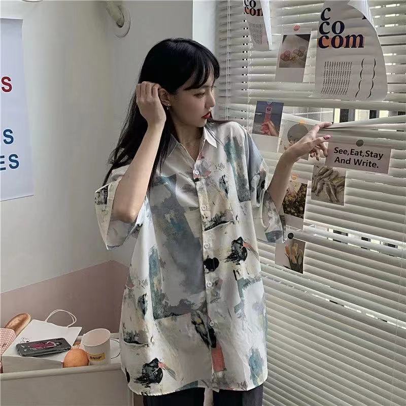 SUXI Áo Sơ Mi Tay Ngắn Dáng Rộng In Họa Tiết Đơn Giản Thời Trang Mùa Hè Cho Nữ