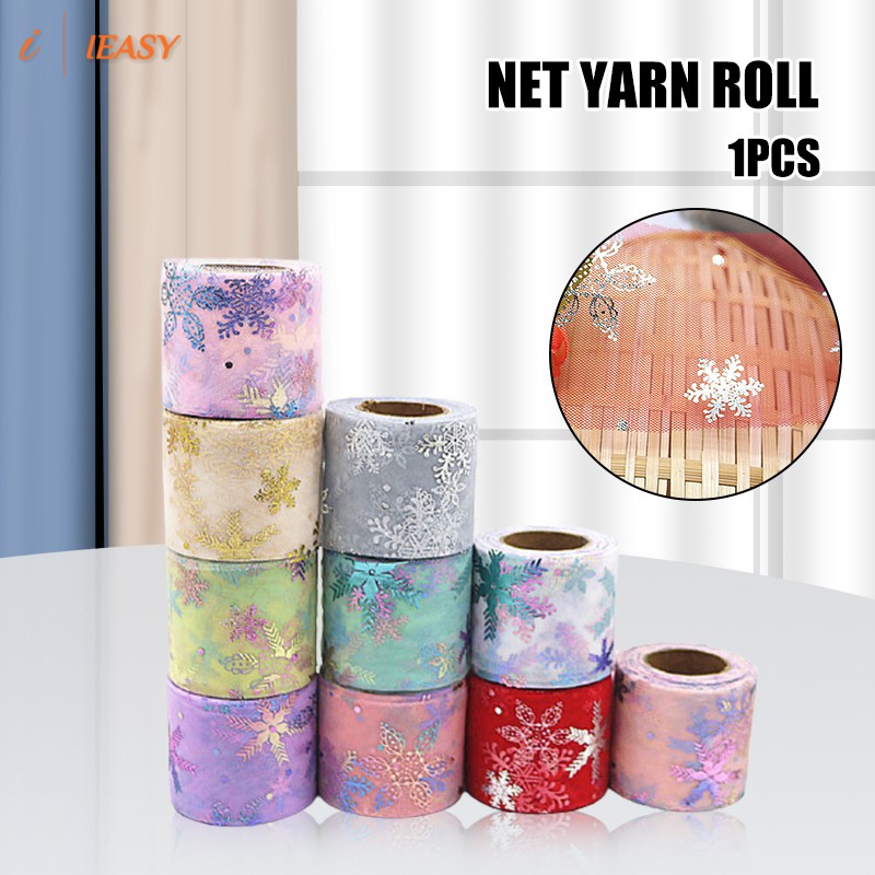 Cuộn Dây Ruy Băng Lưới 6cm 25 Yard Họa Tiết Bông Tuyết Lấp Lánh Làm Đồ Thủ Công Diy