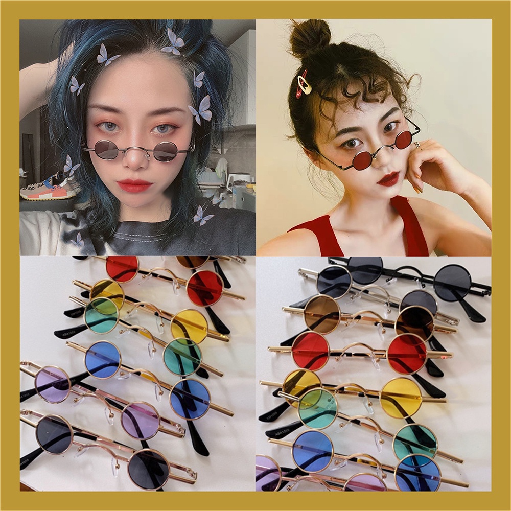 Kính mát gọng kim loại tròn nhỏ phong cách retro độc đáo thời trang