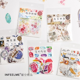 Gói 40 hình dán Retro Pocket màu sắc dễ thương trang trí sổ tay bullet journal M215