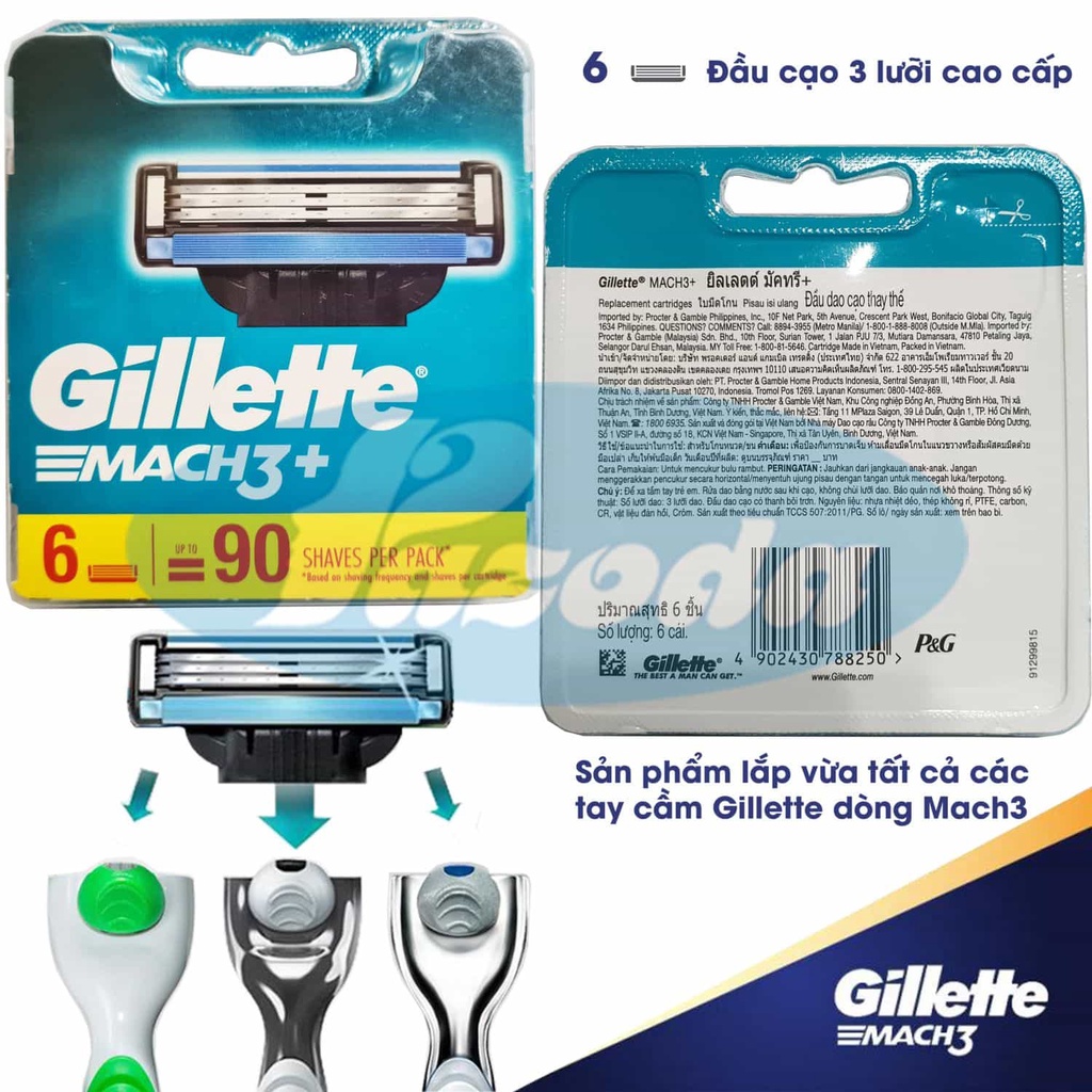 Hộp 6 lưỡi dao cạo râu Gillette Mach 3 (đầu cạo 3 lưỡi kép)