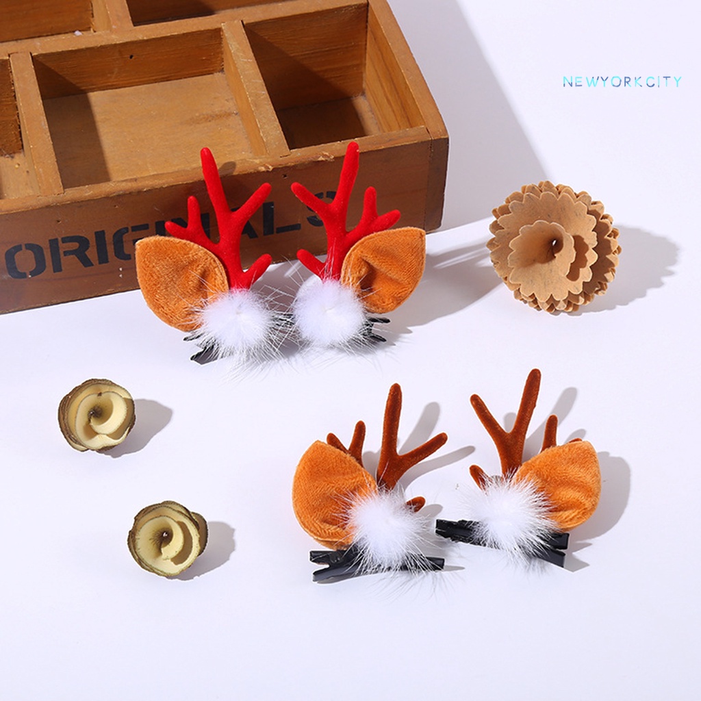 1 Cặp Kẹp Tóc Nhựa Hình Tuần Lộc Hoạt Hình Phong Cách Giáng Sinh Cho Bé