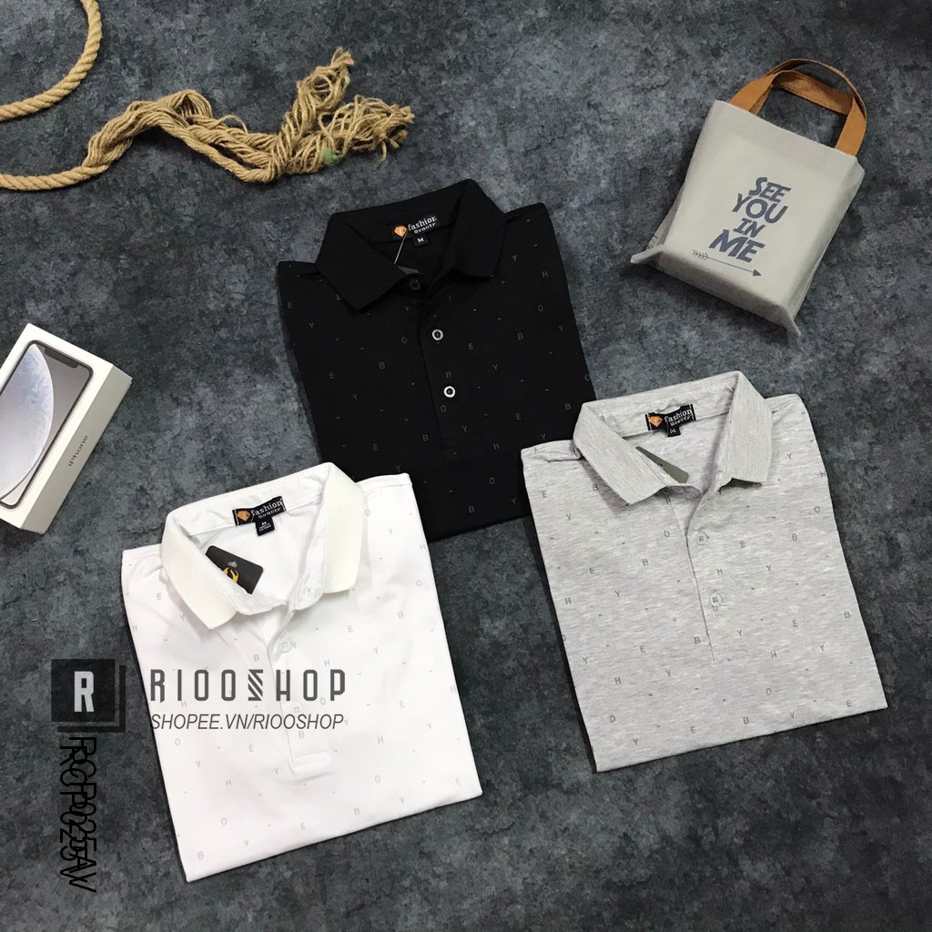 Áo thun nam ngắn tay cotton có cổ họa tiết đơn giản Heyboy cao cấp RCP025V - áo phông nam đẹp Riooshop | BigBuy360 - bigbuy360.vn