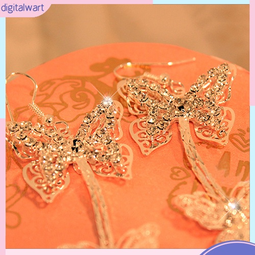 Đôi khuyên tai 2 dây dài hình bướm đính đá quý nhân tạo lấp lánh sang trọng cá tính dành cho nữ