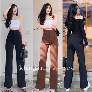 Quần ống loe lưng cao dài 100cm Kanimi - quần ống loe công sở vải tuyết mưa siêu tôn dáng