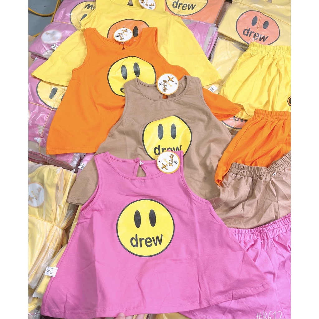 Bộ bé gái Drew cotton tầu Hồng, Vàng, Cam và Nâu size Đại 15-30kg XHN932