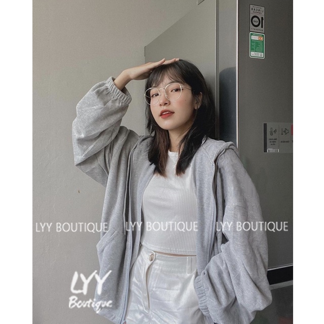 Áo khoác nữ hoodie chất nỉ tăm Quảng Châu có mũ tay phồng dáng rộng oversize LYY BOUTIQUE | BigBuy360 - bigbuy360.vn