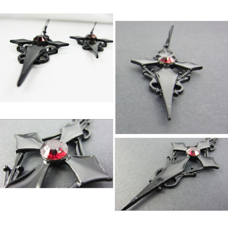 Khuyên tai hình thánh giá đính đá pha lê phong cách Gothic