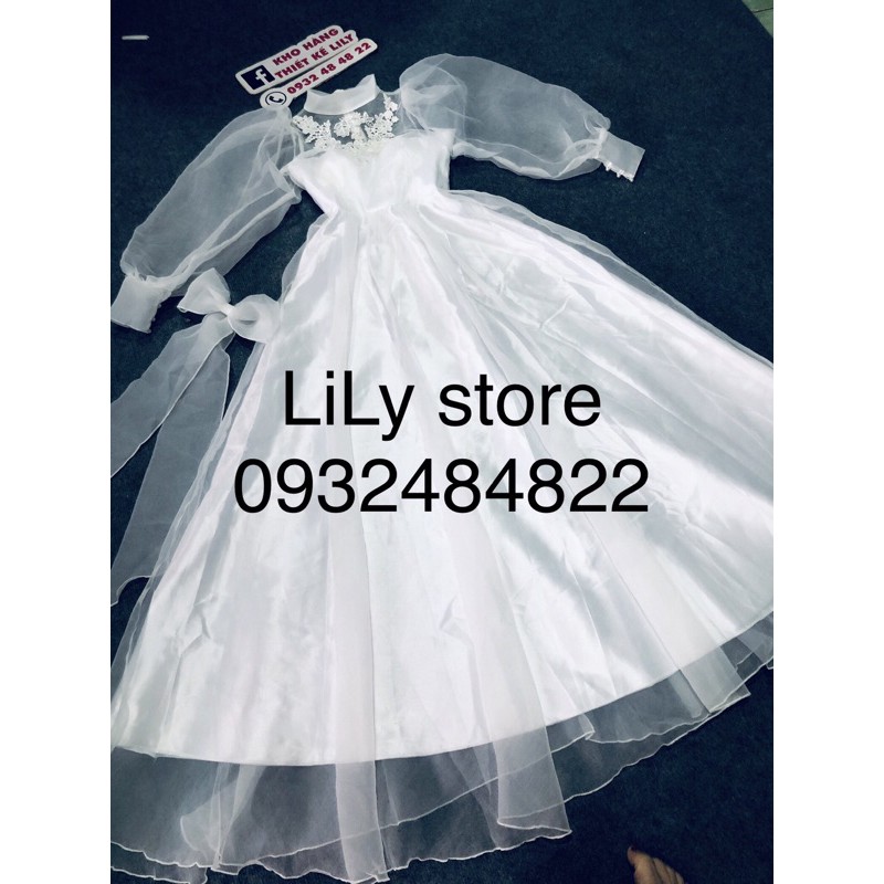 đầm maxi tay bồng đính hoa ( ẢNH VÀ VIDEO THẬT 10000% )