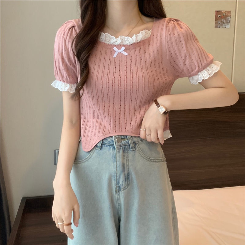 Áo thun tay ngắn phối ren thiết kế lai không đều thời trang cho nữ JL-TX-134