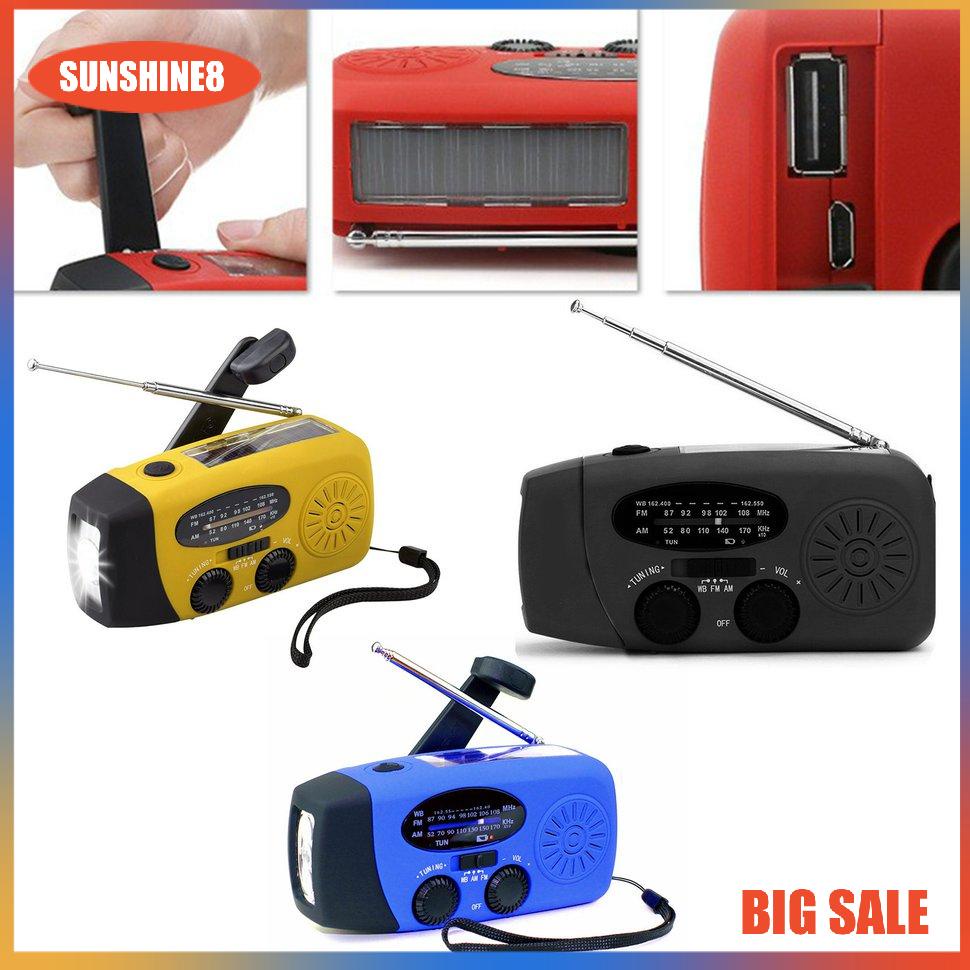 Đài radio cầm tay có đèn LED sử dụng năng lượng mặt trời