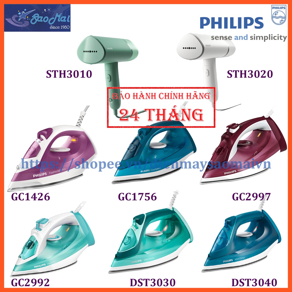 Bàn ủi hơi nước Philips DST3030 DST3040 GC1426 GC1756 GC2992 GC2997 STH3010 STH3020 - Bảo hành 2 năm toàn quốc