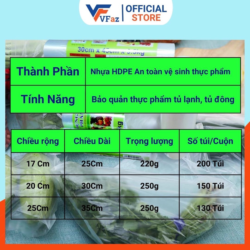 Túi đựng thực phẩm tự hủy sinh học An Lành Combo 3 Cuộn đủ size 250g an toàn sức khỏe và môi trường VFaz Official Store