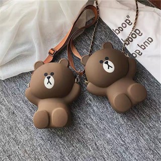 Túi gấu silicon Brown đeo chéo loại to 2 Dây- Mẫu mới 2021
