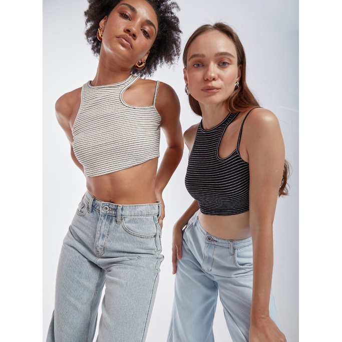 COCO SIN - Áo Croptop Cut Out Sọc Trắng