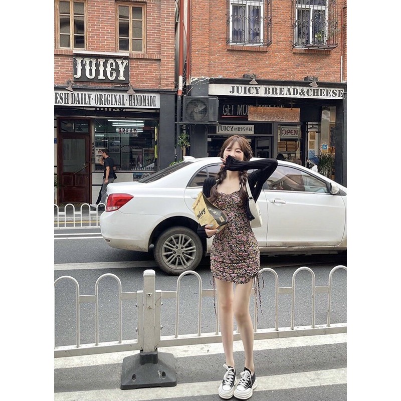 SET ĐẦM HOA HAI DÂY RÚT HÔNG KÈM KHOÁC