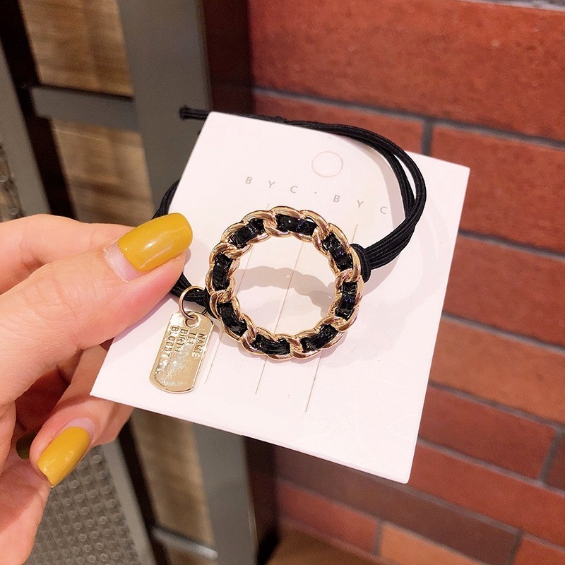 Dây Cột Tóc Co Giãn Đính Hạt Hình Trái Tim/Vuông/Tròn Dành Cho Nữ