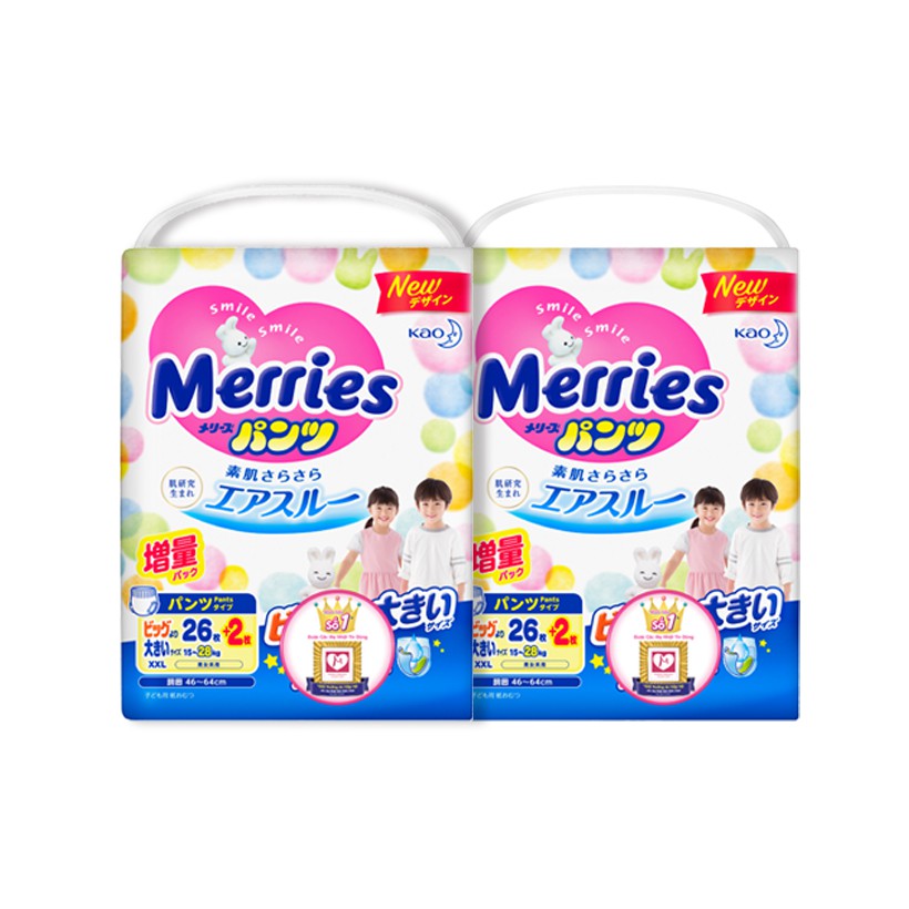 Bỉm quần Merries size XXL 26 miếng cho bé 15 – 28kg