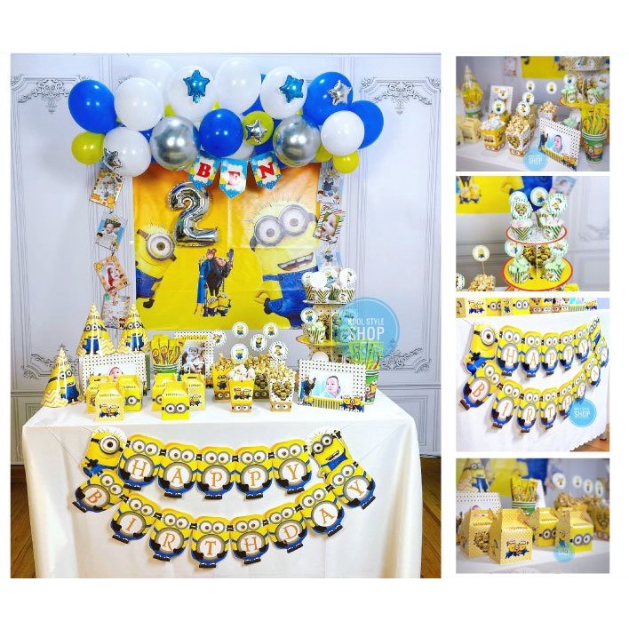 Combo trang trí bong bóng tại nhà chủ đề Minion tinh nghịch - Bóng cao su Thái - Mẫu độc quyền Koolstyle