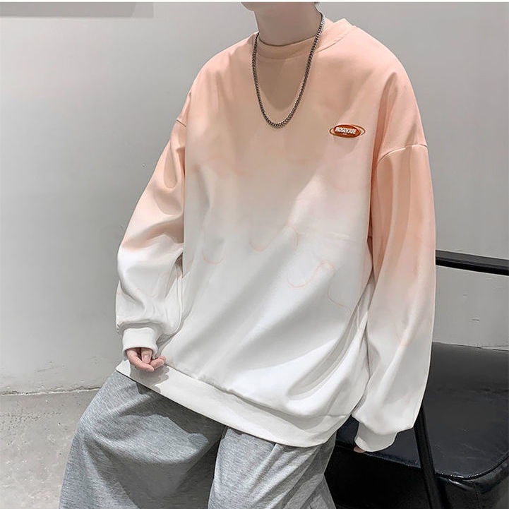 Áo Thun Nam Tay Dài Dáng Rộng Cổ Tròn Màu Gradient Phong Cách Đường Phố Hip Hop 2021