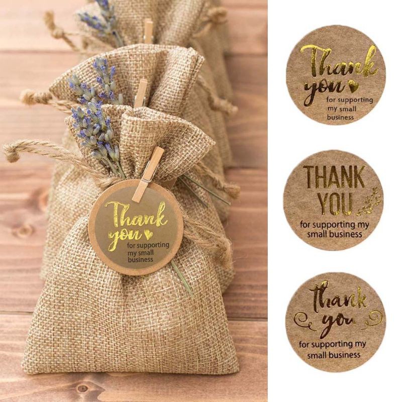 ❤~ 500pcs/roll Thank You for Supporting My Small Business Kraft Stickers with Gold Foil Round Labels