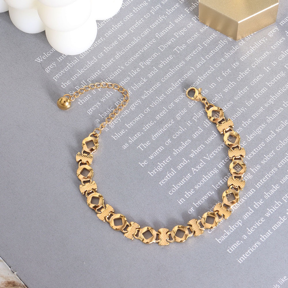 Vòng tay dây xích bằng thép titan dày 18k họa tiết hình học phong cách hiphop cho nữ