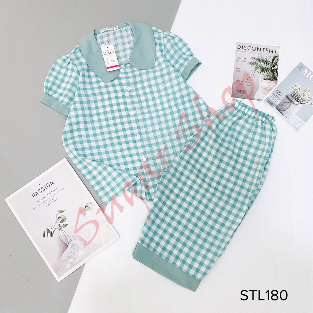 Bộ đồ mặc nhà Pyjamas lụa mango cao cấp, bộ ngủ quần lửng, sugar shop